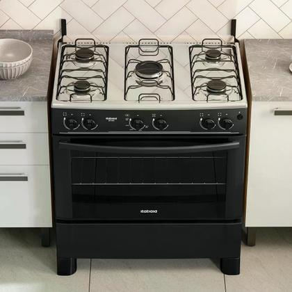 Imagem de Fogão 5 Bocas Itatiaia Preto Star New Com Forno 88L e Tampa de Vidro Bivolt