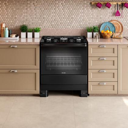 Imagem de Fogão 5 Bocas Mueller com Mesa de Vidro e Forno 81L Preto Bivolt - MFV5BF