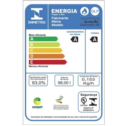Imagem de Fogão 5 Bocas Mueller Decorato Vetro Inox com Timer