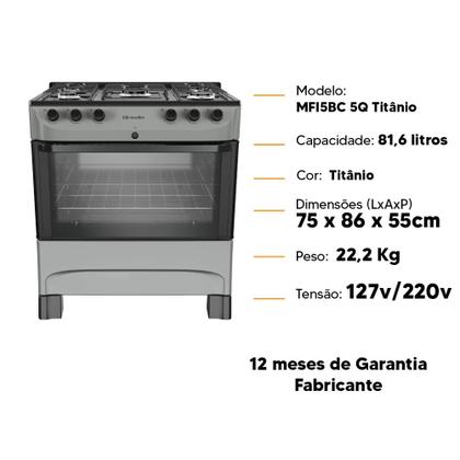Imagem de Fogão 5 Bocas Mueller MFI5BC Titanio a Gás Mesa Esmaltado Bivolt