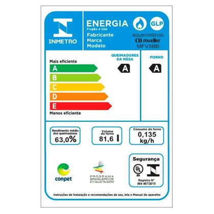 Imagem de Fogão 5 Bocas Mueller MFV5BB Titanio a Gás Mesa de Vidro Bivolt