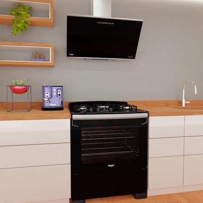 Imagem de Fogão 5 Bocas Preto com Frente em Vidro Preto e Timer Digital Dako Diplomata Grill Bivolt