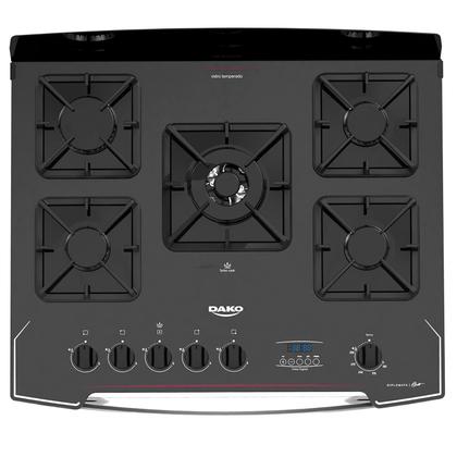 Imagem de Fogão 5 Bocas Preto com Frente em Vidro Preto e Timer Digital Dako Diplomata Grill Bivolt