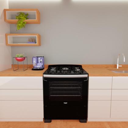 Imagem de Fogão 5 Bocas Preto com Frente em Vidro Preto e Timer Digital Dako Diplomata Grill Bivolt