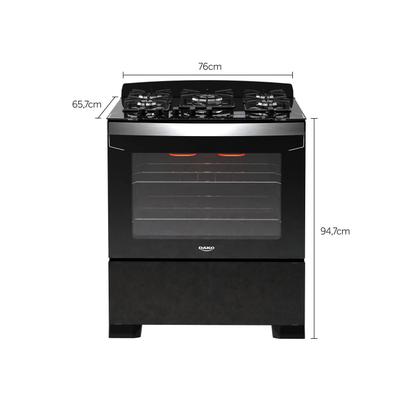 Imagem de Fogão 5 Bocas Preto com Frente em Vidro Preto e Timer Digital Dako Diplomata Grill Bivolt