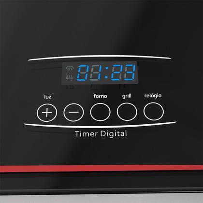 Imagem de Fogão 5 Bocas Preto com Frente em Vidro Preto e Timer Digital Dako Diplomata Grill Bivolt