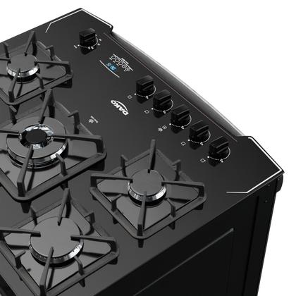 Imagem de Fogão 5 Bocas Preto com Frente em Vidro Preto e Timer Digital Dako Diplomata Grill Bivolt