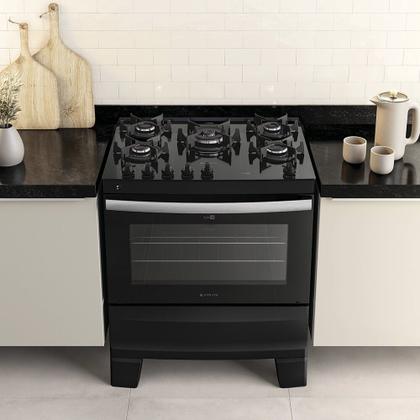 Imagem de Fogão 5 Bocas Preto com Mesa de Vidro Atlas Agile Up Bivolt