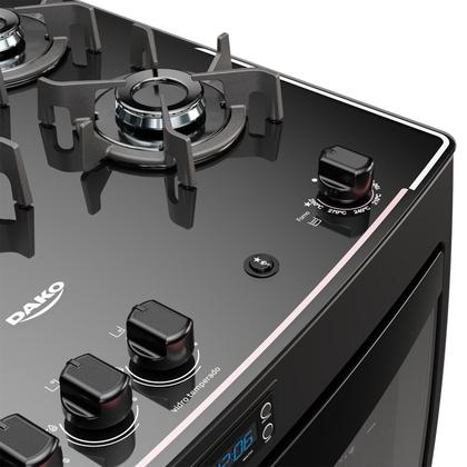 Fogão 5 Bocas Preto com Mesa de Vidro e Timer Digital Dako Supreme Black Glass Bivolt Imagem de Fogão 5 Bocas Preto com Mesa de Vidro e Timer Digital Dako Supreme Black Glass Bivolt