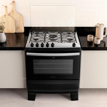 Imagem de Fogão 5 Bocas Preto com Mesa Inox Atlas Agile Up Bivolt