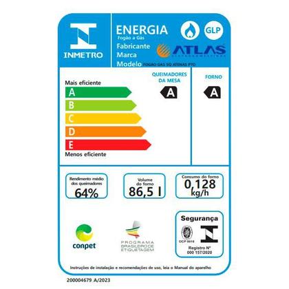 Imagem de Fogão 5 Bocas Preto com Mesa Inox Atlas Atenas Bivolt