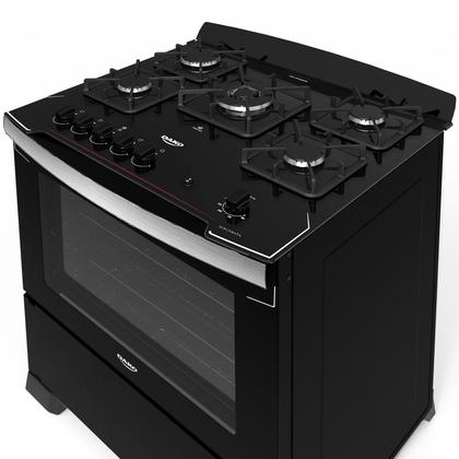 Imagem de Fogão 5 Bocas Preto com Tripla Chama Dako Diplomata Mesa de Vidro
