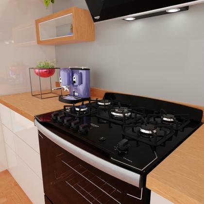 Imagem de Fogão 5 Bocas Preto com Tripla Chama Dako Diplomata Mesa de Vidro