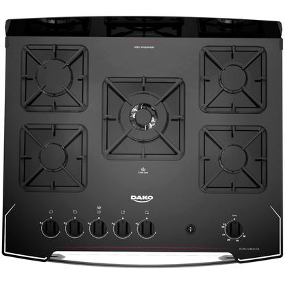 Imagem de Fogão 5 Bocas Preto com Tripla Chama Dako Diplomata Mesa de Vidro