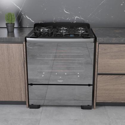 Imagem de Fogão 5 Bocas Preto Frente Vidro Espelhado e Timer Digital Dako Diplomata Glass Grill Style Bivolt