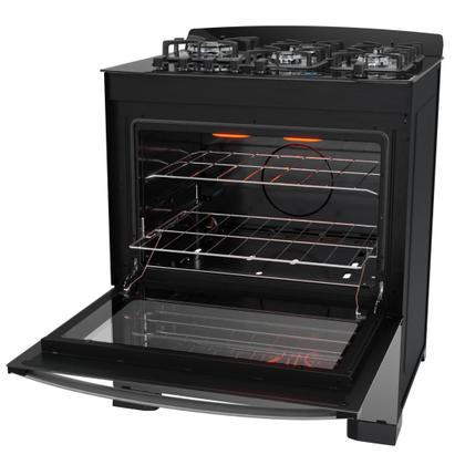 Imagem de Fogão 5 Bocas Preto Frente Vidro Espelhado e Timer Digital Dako Diplomata Glass Grill Style Bivolt