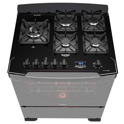Imagem de Fogão 5 Bocas Preto Frente Vidro Espelhado e Timer Digital Dako Diplomata Glass Grill Style Bivolt