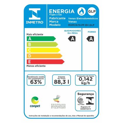 Imagem de Fogao 6 Bocas Venax Maxi Vitreo Preto Fosco Gas Glp