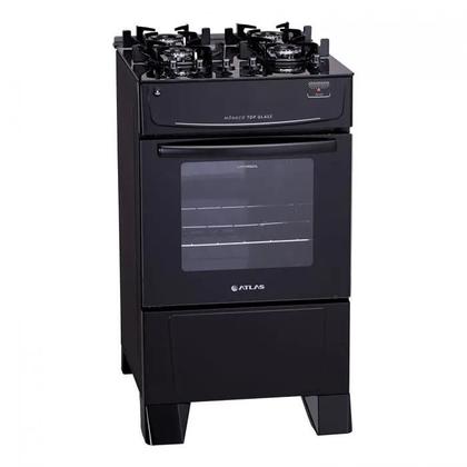 Fogão a Gás 4 Bocas Mônaco Top Glass Preto - Bivolt - ATLAS Imagem de Fogão a Gás 4 Bocas Mônaco Top Glass Preto - Bivolt