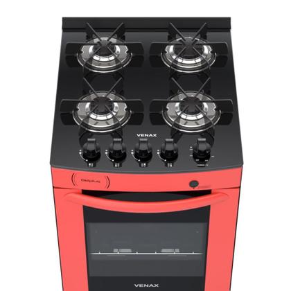 Imagem de Fogao a Gas 4 Bocas Venax Delplus Vitreo BL Vermelho