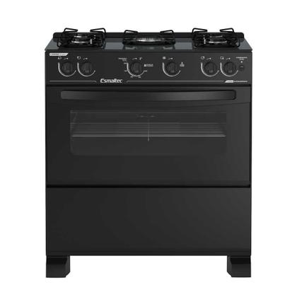 Imagem de Fogão a Gás 5 Bocas Automático Caribe Glass Preto Mesa de vidro - Esmaltec