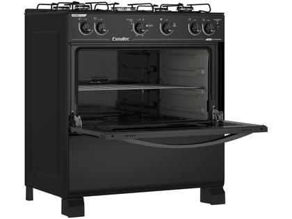 Imagem de Fogão a Gás 5 Bocas Automático Caribe Glass Preto Mesa de vidro - Esmaltec