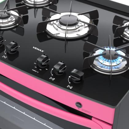 Imagem de Fogao a Gas 5 Bocas Venax Delplus Vitreo BL Pink