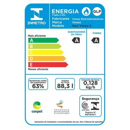 Imagem de Fogao a Gas 5 Bocas Venax Maxi Vitreo Branco