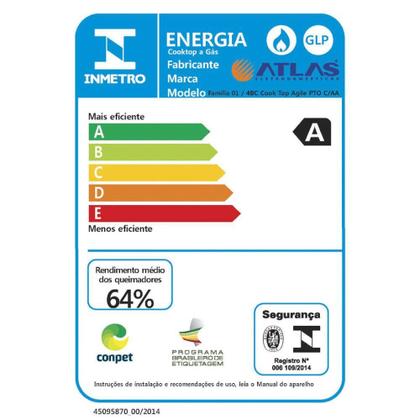 Imagem de Fogão a Gás Atlas Agile Up Glass 4 Bocas Piso Acendimento Automático