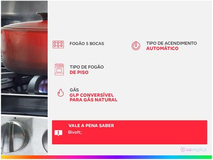 Imagem de Fogão a Gás Atlas Agile Up Glass 5 Bocas Piso Acendimento Automático