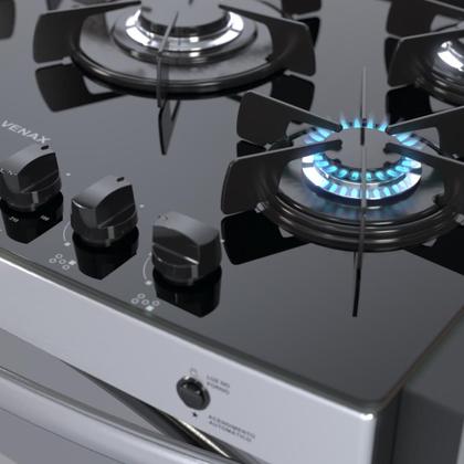 Imagem de Fogao a Gas de Embutir 5 Bocas Venax Gaudi Prisma Vitreo EL Inox