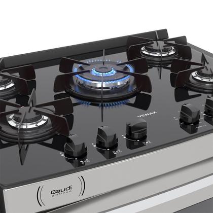 Imagem de Fogao a Gas de embutir Gaudi Platinum Vitreo 5 Q Inox Gás Glp
