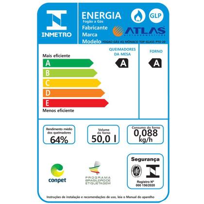 Imagem de Fogão a Gás de Piso 4 Bocas Atlas Mônaco Top Glass Mesa de Vidro