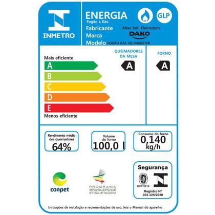 Imagem de Fogão a Gás de Piso 5 Bocas Dako Magister Mesa de Vidro Preto