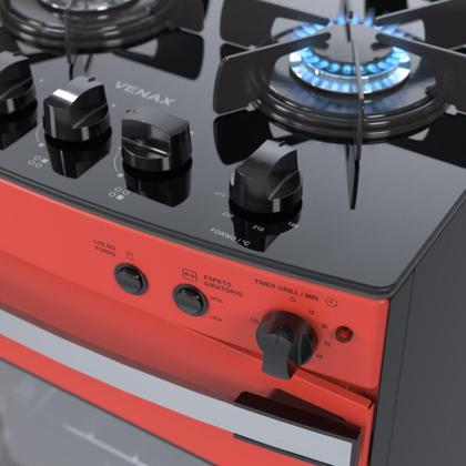 Imagem de Fogao a Gas Gaudi Vetro Vitreo 4 Q Vermelho Gas Glp
