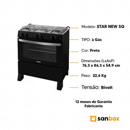 Imagem de Fogão à Gás Itatiaia Star New 5 Bocas Mesa Inox Forno 82 Litros -Preto