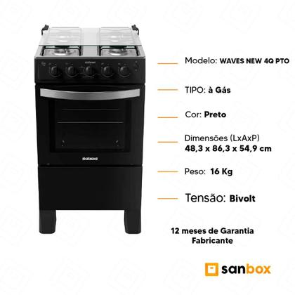 Imagem de Fogão à Gás Itatiaia Waves New 4 Bocas Mesa Inox Forno 48L-Bivolt