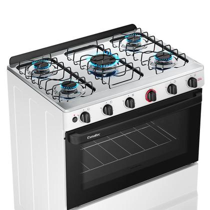 Fogão a Gás Mesa Inox Super Chama Forno 84L Limpa Fácil e Acendimento Automático IDEAL Super F5IAB Cor Branco 5 bocas Bivolt - Esmaltec Imagem de Fogão a Gás Mesa Inox Super Chama Forno 84L Limpa Fácil e Acendimento Automático IDEAL Super F5IAB Cor Branco 5 bocas Bivolt