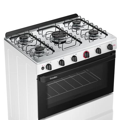 Fogão a Gás Mesa Inox Super Chama Forno 84L Limpa Fácil e Acendimento Automático IDEAL Super F5IAB Cor Branco 5 bocas Bivolt - Esmaltec Imagem de Fogão a Gás Mesa Inox Super Chama Forno 84L Limpa Fácil e Acendimento Automático IDEAL Super F5IAB Cor Branco 5 bocas Bivolt