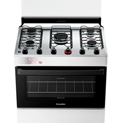 Imagem de Fogão a Gás Mesa Inox Tampa de Vidro Forno 84L Esmaltec IDEAL Top Branco 5 bocas Bivolt