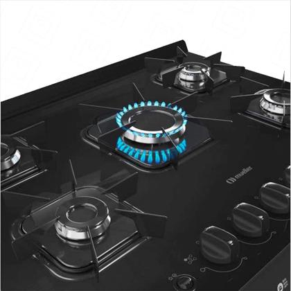 Imagem de Fogão a Gás Mueller MFV5BB 5 Bocas Preto Fosco Mesa de Vidro - Bivolt