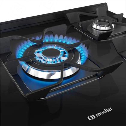 Imagem de Fogão a Gás Mueller MFV5BF 5 Bocas Mesa de Vidro Preto Fosco - Bivolt