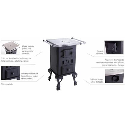 Imagem de Fogão a Lenha 3E Número 0 Ferro Fundido