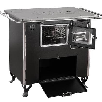 Imagem de Fogão A Lenha Com Forninho Com Caixa Esquerdo Preto Fornos Pinhal N2