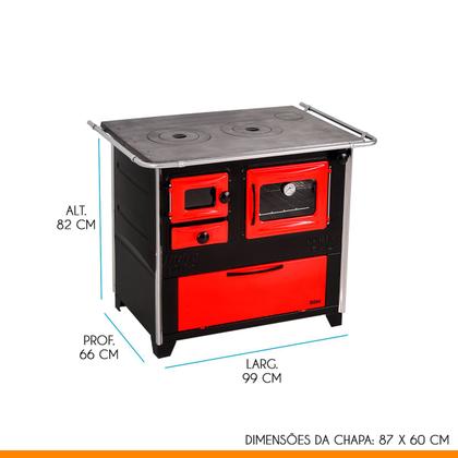Imagem de Fogão a Lenha com Forno D 99 x 66 Cm Caixa de Lenha Prime Box Aço Inox Preto Vermelho - Hidro