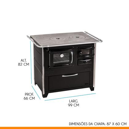 Imagem de Fogão a Lenha com Forno E 99 x 66 Cm Caixa de Lenha Prime Box Aço Inox Preto - Hidro