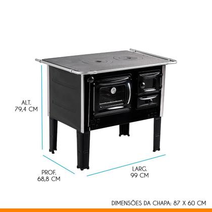 Imagem de Fogão a Lenha com Forno E 99 x 79 cm Porta de Vidro Termômetro H-Prime Aço Inox Preto - Hidro