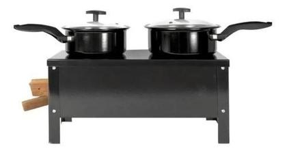 Imagem de Fogão A Lenha e Carvão 2 Bocas Portátil Camping Aço Esmaltado