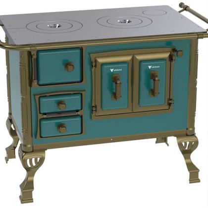 Imagem de Fogão a Lenha N 01 Colonial Turquesa Chapa Ferro Fundido Saída Direita Sem Tampa - Venax