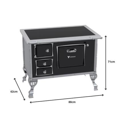 Imagem de Fogão a Lenha Venax 35083 N2 Saída Direita Premium Chapa Vitrocerâmica Com Moldura Inox 